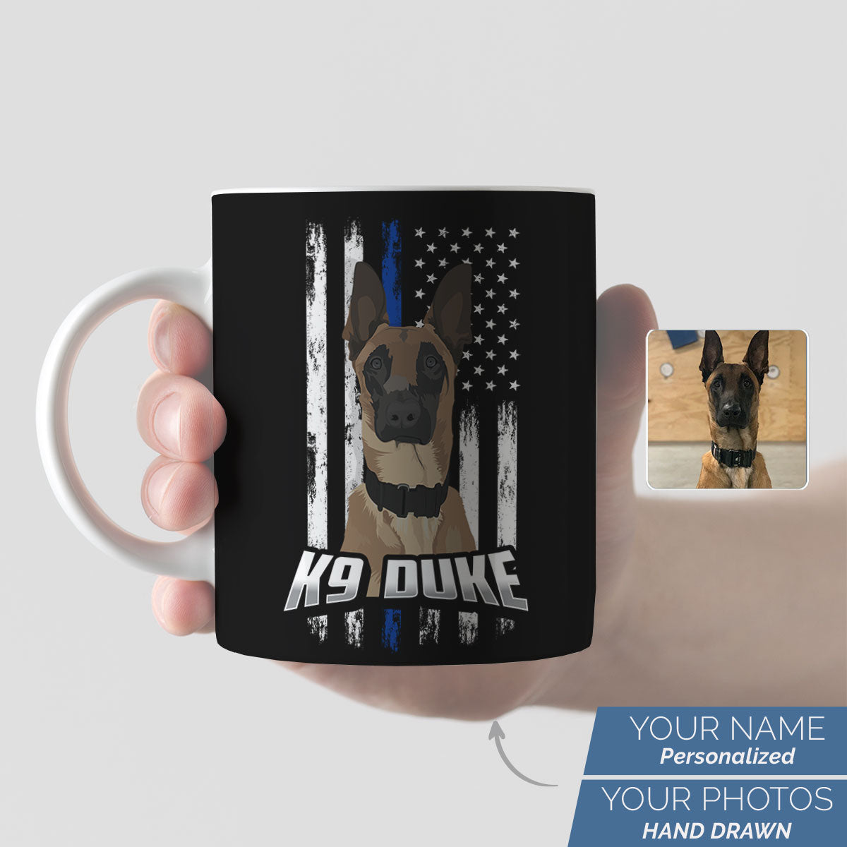 Personalized Thin Blue Line K9 Unit Police Dog Mug