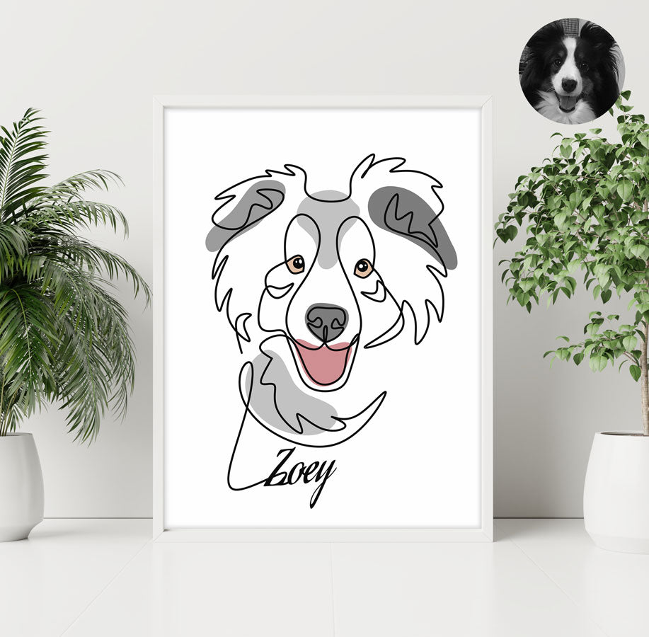 Continuous Dog Line Art Portrait - Digital Printable Art